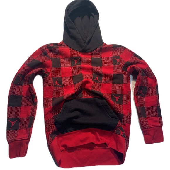Jordan Other - 💙 Jordan Kids Red & Black Plaid Pullover Hoodie (Size M 10–12 Yrs)